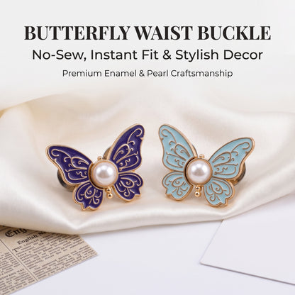 ✨Buy 1 Get 1 Free✨2-Piece Butterfly Pearl Waist Tightener Pins | No-Sew Detachable Adjustable Buckle Set for Jeans, Skirts & Pants | Instant Pants Waist Size Reducer Jewelry