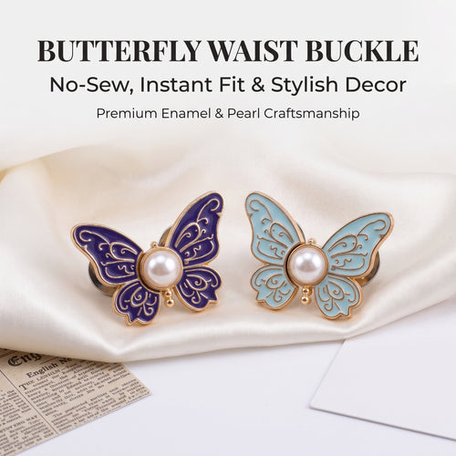 ✨Buy 1 Get 1 Free✨2-Piece Butterfly Pearl Waist Tightener Pins | No-Sew Detachable Adjustable Buckle Set for Jeans, Skirts & Pants | Instant Pants Waist Size Reducer Jewelry