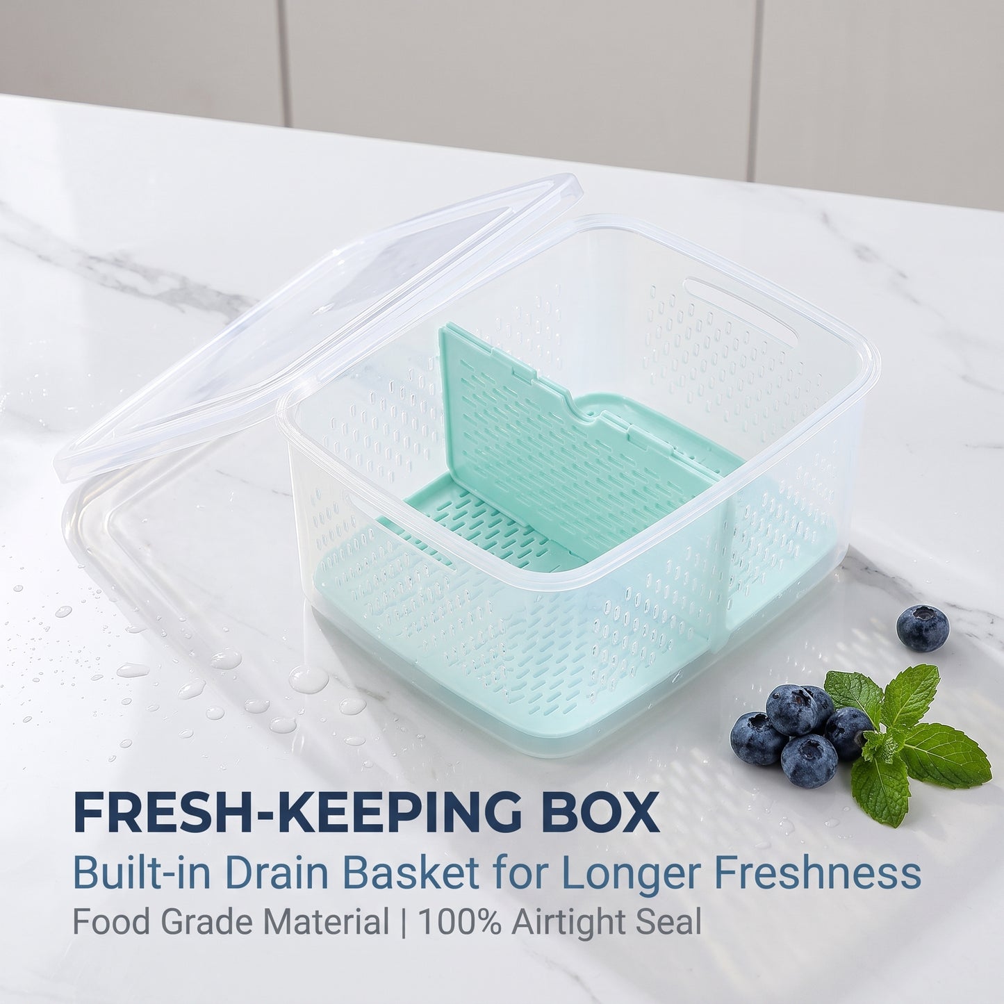 🔥Buy 1 Get 1 Free🔥Multi-Functional Fridge Storage Bin, Food-Grade Produce Saver with Drain Basket, Stackable Airtight Container with Handle