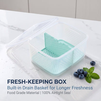 🔥Buy 1 Get 1 Free🔥Multi-Functional Fridge Storage Bin, Food-Grade Produce Saver with Drain Basket, Stackable Airtight Container with Handle