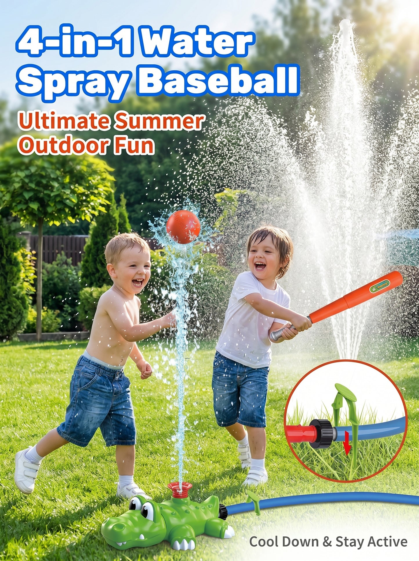 🔥50%off   Kids Baseball Launch Rocket Sprinkler Outdoor Lawn Water Toy