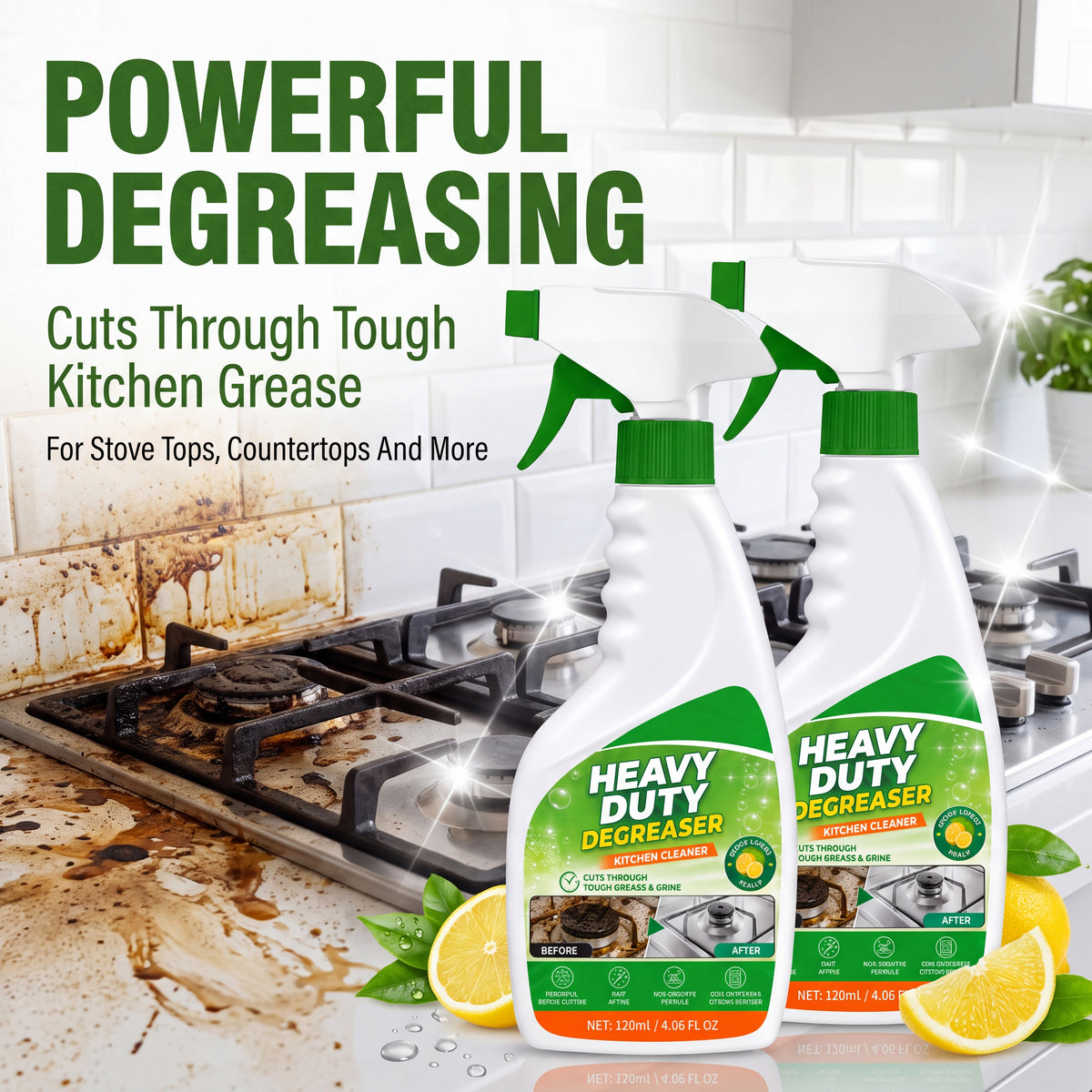 ✨Buy 1 Get 1 Free (for the first 50 customers)🎁🎉Kitchen degreaser🌿Powerful oil and stain removal with a fresh lemon scent