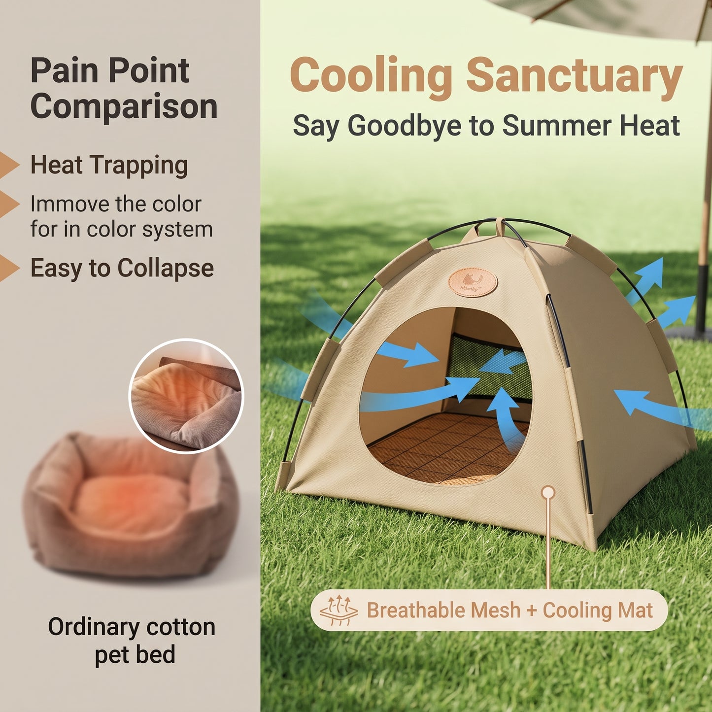 🔥50%off🔥Portable Foldable Pet Tent Bed | Outdoor Shaded Cat & Dog Cave with Summer Cooling Mat | 100% Washable & Sturdy Travel Pet House