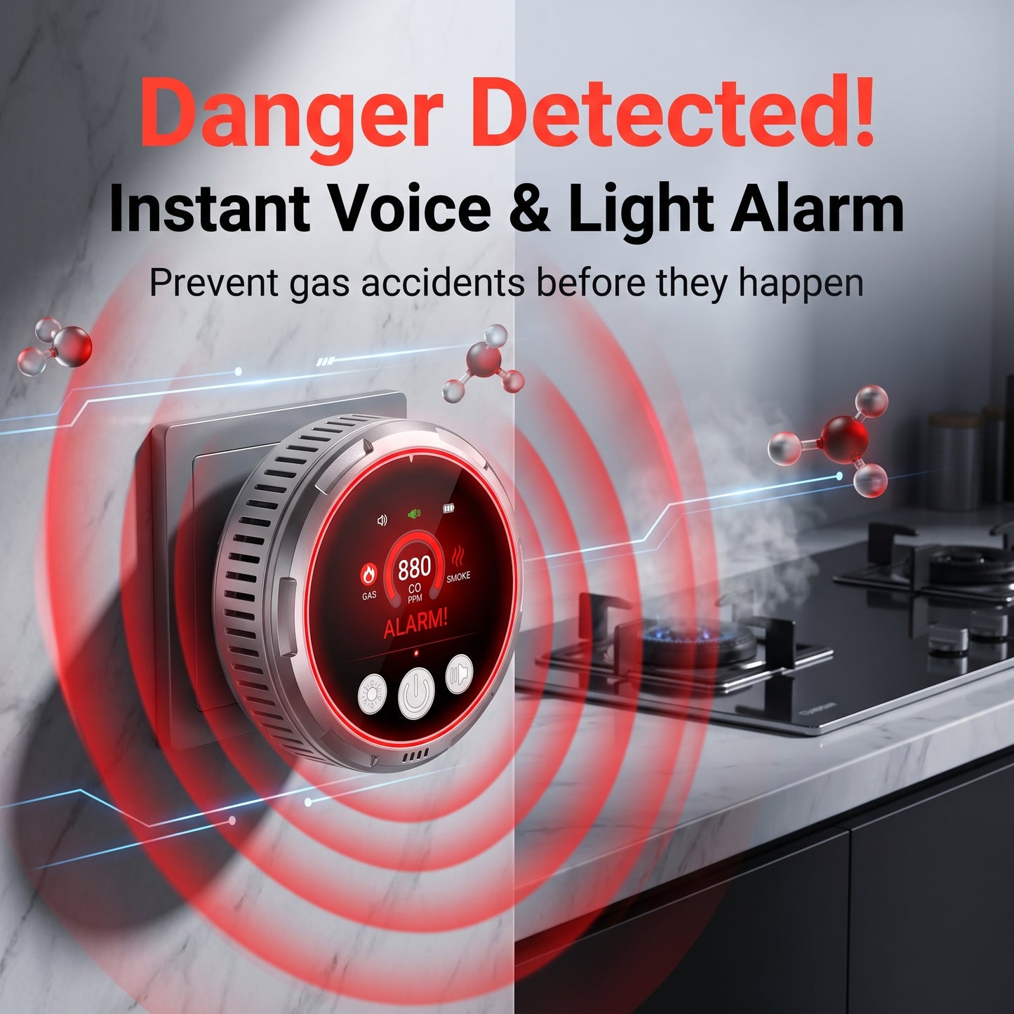 🔥Today Only 50% OFF🔥5‑in‑1 Gas Detector | Temp Humidity CO Gas Leak Smoke Alarm 🚨