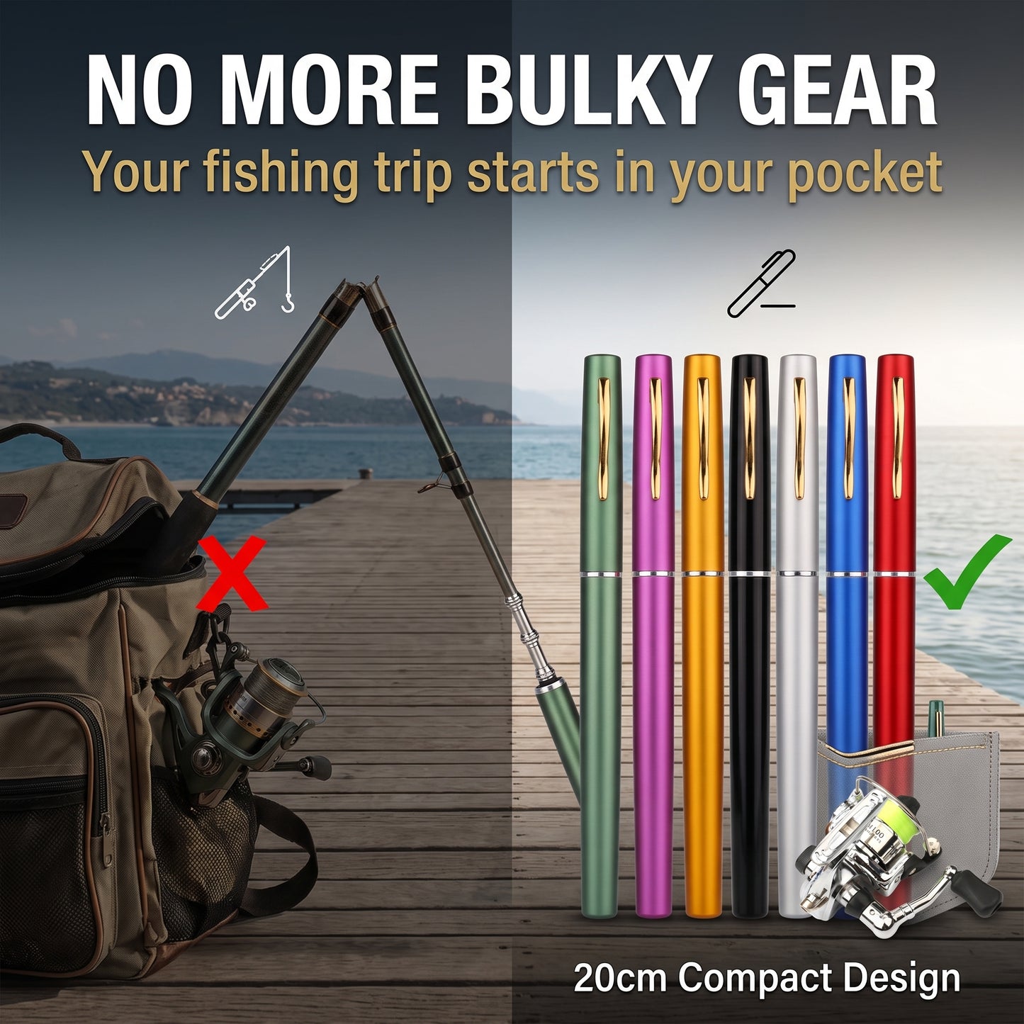 🔥Today Only | 50% OFF🔥Metal Spinning Reel Pen Fishing Rod‑1.6m Extended Length 🎣