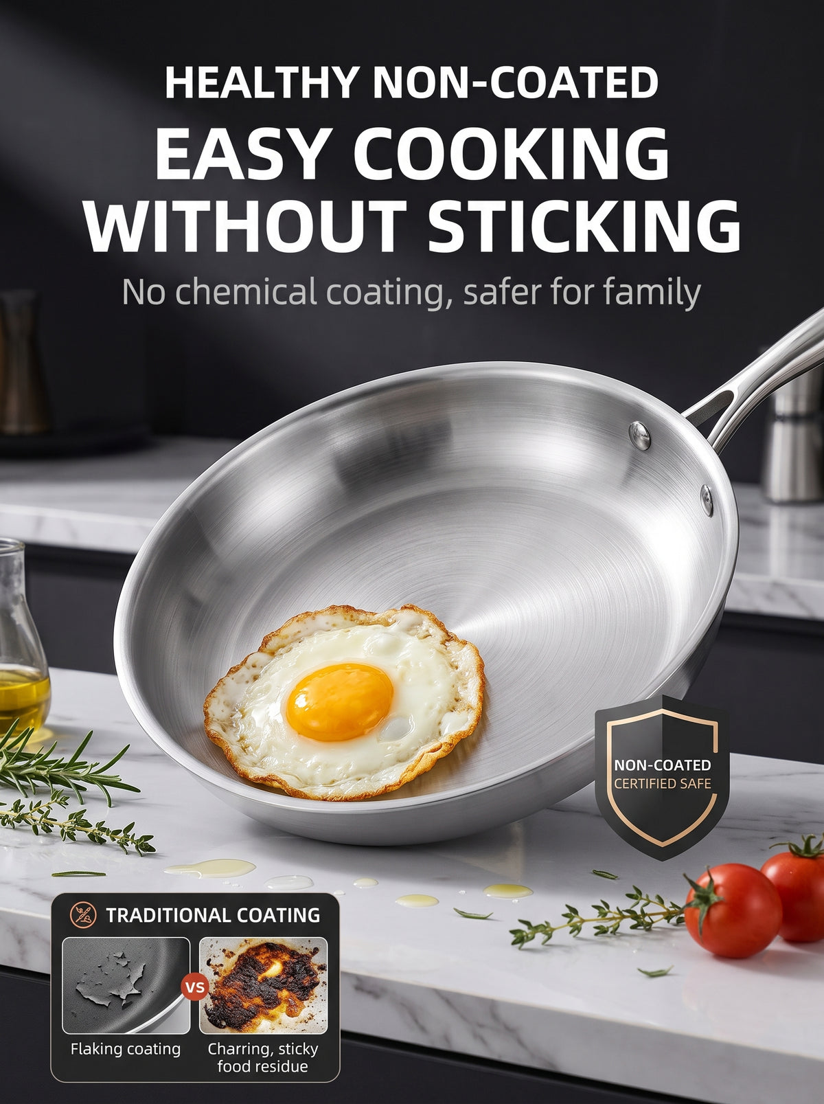 🔥Today’s Special‑ 50% OFF🍳 Premium Stainless‑Steel Steak Frying Pan with Lid