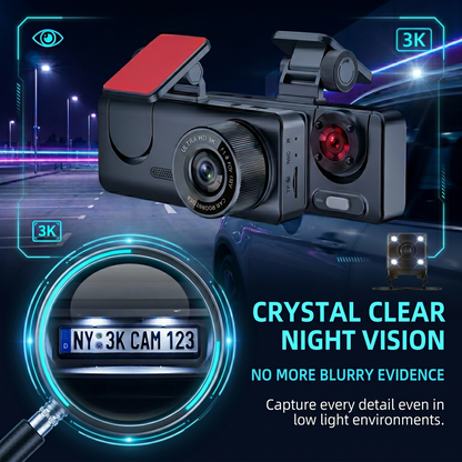 🔥Hot Selling✨Three-channel dashcam, 3K+1080P+1080P, 24/7 all-weather high-color WiFi 6, GPS tracking dashcam