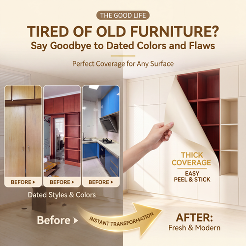 📢📢 Buy 1 Get 1 Free⏰ ✨Self-adhesive PET matte cabinet film, waterproof and oil-proof, aluminum foil backing, furniture renovation sticker.