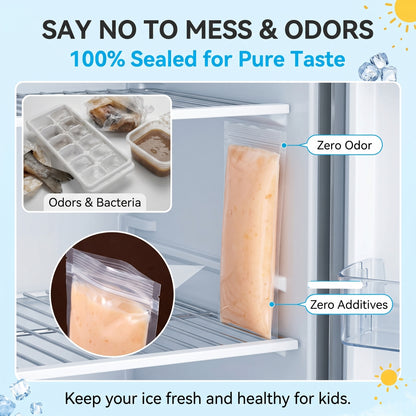 ✨50%off 🧊100% Non-Toxic Food-Grade Ice Popsicle Bags - Premium Pure PE Self-Sealing Ice Candy Pouches, Odorless & Safe DIY Freezing Trays for Baby Puree & Fruit Juice