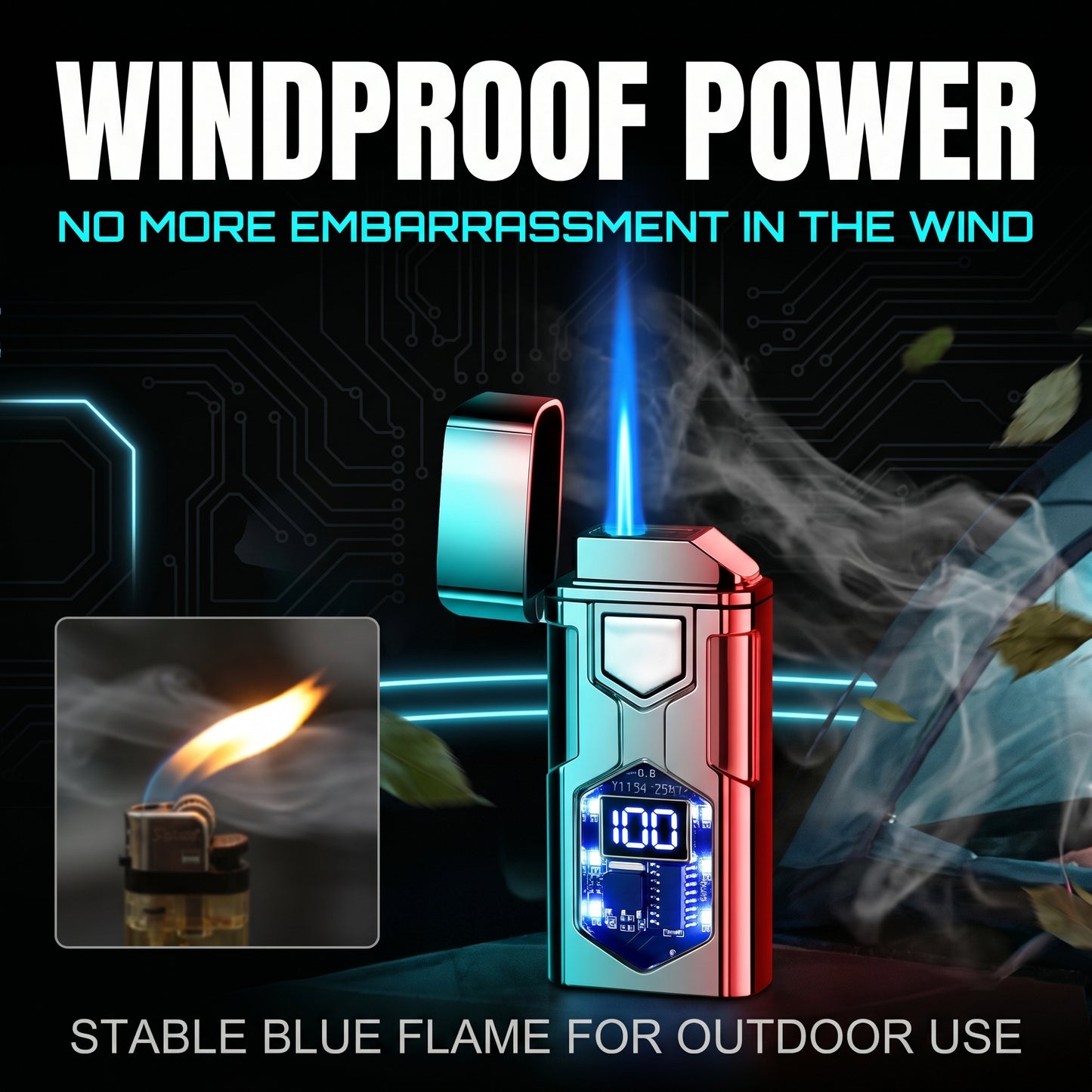 🔥50%off🔥Smart Voice-Control Lighter - Cyberpunk Dual Flame Torch Lighter, Type-C Rechargeable Windproof Electric Lighter