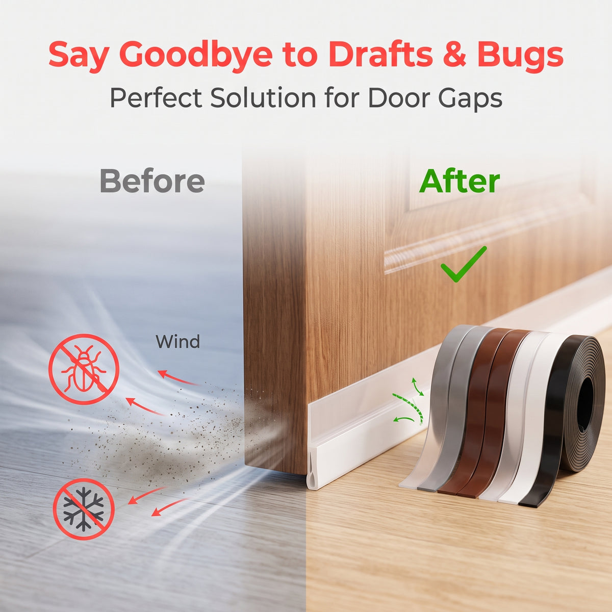 ✨16.4Ft Door Weather Stripping | Adhesive Draft Stopper Seal Strip for Doors, Windows & Shower Doors