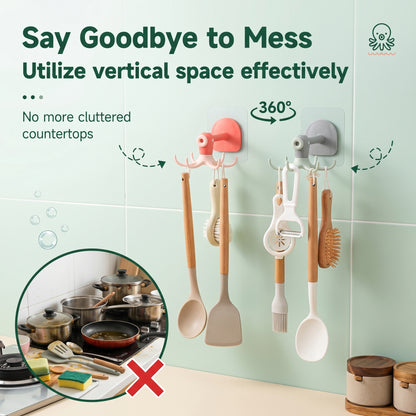 ✨50%off✨360° Rotating Octopus Wall Hooks | Damage-Free Under-Cabinet Utensil Organizer for Kitchen & Bathroom (2/4/6 Pack)