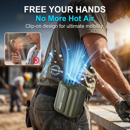 🧊50%off🧊Heavy-Duty 360° Waist Fan | 14,000 RPM Portable Turbo Clip-on Fan & 5000mAh Power Bank | Waterproof, Drop-Proof for Outdoor Work, Construction & Hiking