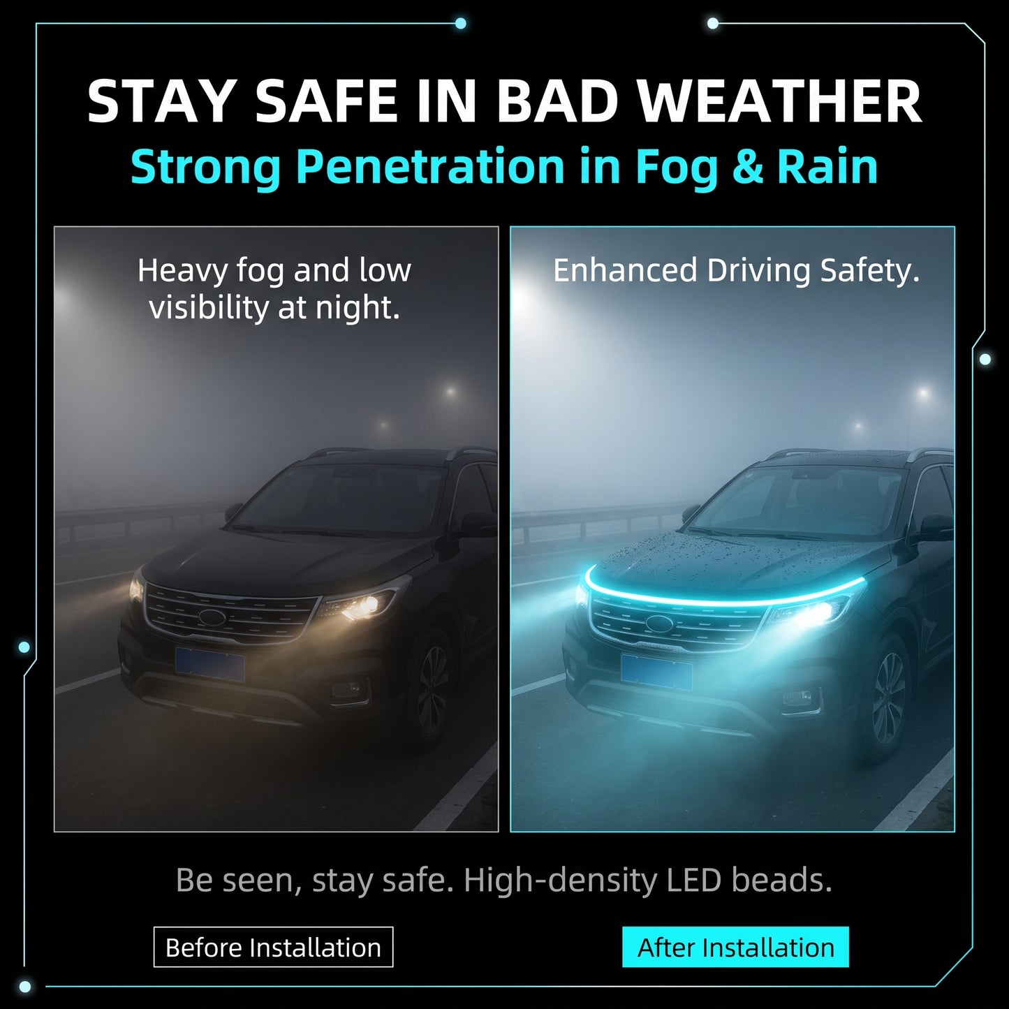 ✨50%off✨Universal LED Car Hood Dynamic Scan Light Strip | 10V-16V Waterproof IP65 Hood Atmosphere Daytime Running Lights