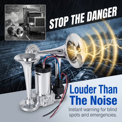 🔥50%off🔥Super Loud 600DB Train Horn for Cars & Trucks | TZ309-2 Dual Trumpet Integrated Air Snail Horn with 12V/24V Compressor | Waterproof Heavy-Duty Automotive Horn Kit