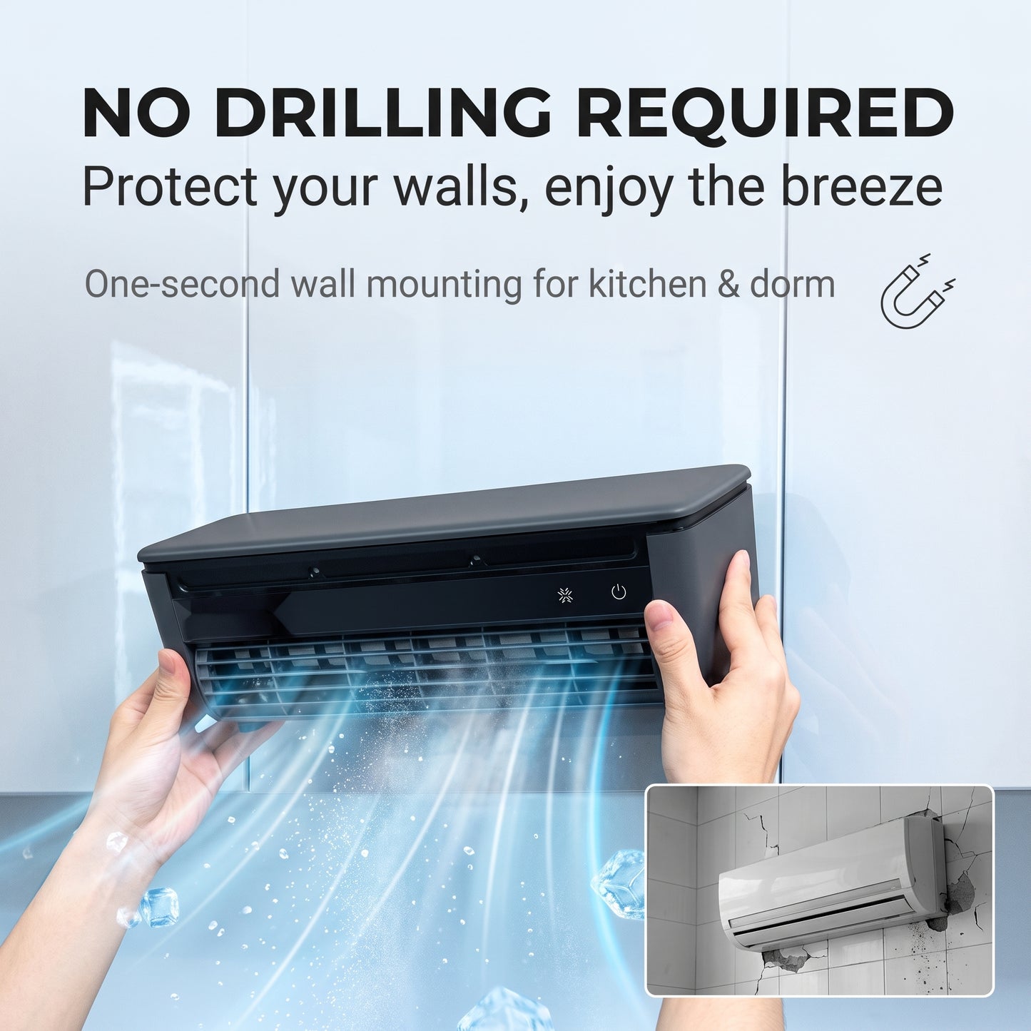 ✨50%off✨Wireless Cordless Air Cooler Fan | Punch-Free Wall-Mounted & Desktop Misting Fan | USB Rechargeable Portable Mini Air Conditioner with Ice Water Tank & Night Light