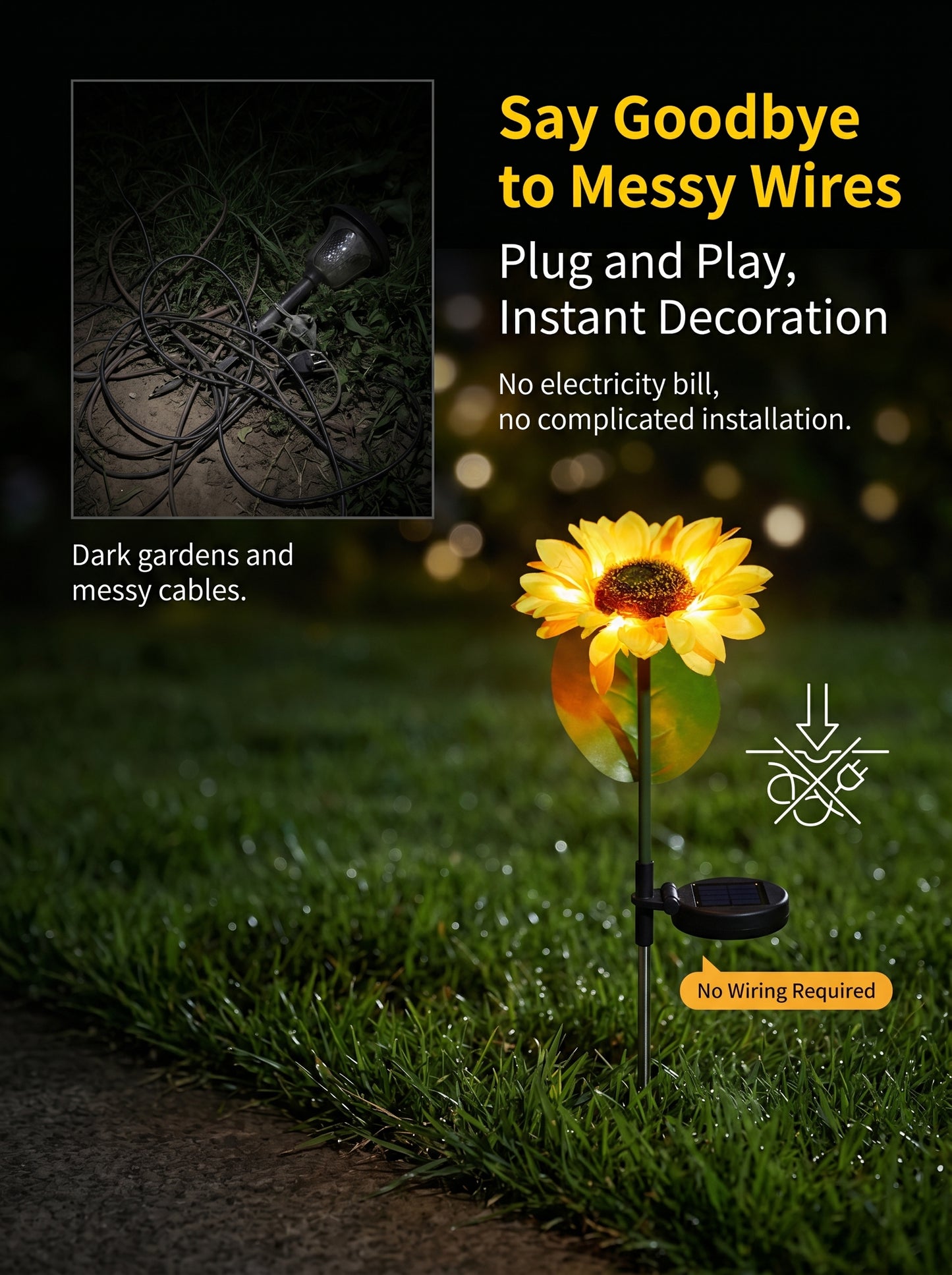 🌻50%OFF🌻 Outdoor Household Courtyard Solar Sunflower Lights, Garden Lawn Decorative Plug-in Street Lights, Simulated Landscape Atmosphere Lights