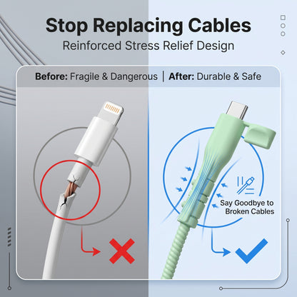 🔥Buy 1 Get 1 Free🔥360° Full-Cover Silicone Cable Protector | Universal Anti-Fraying Charging Cord Saver with Dust Cap | Heavy-Duty Flexible Wire Protector for iPhone, Type-C & USB Cables