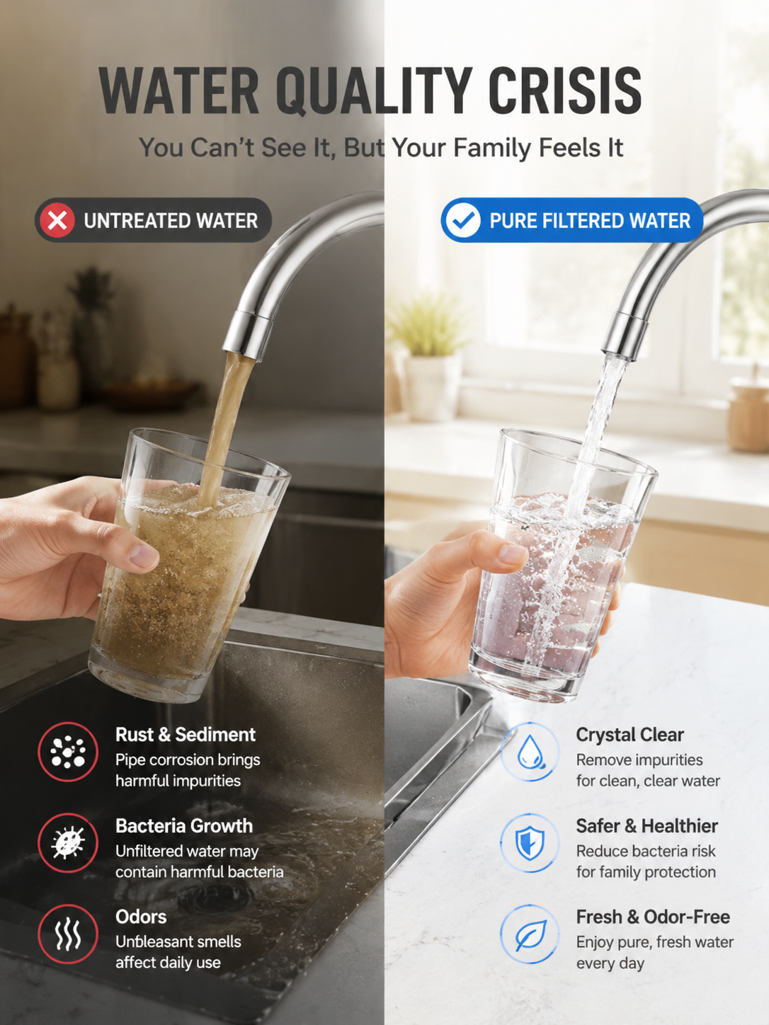 🚰 Stainless Steel Faucet Filter | No Replacement Cartridge & Anti-Splash Design
