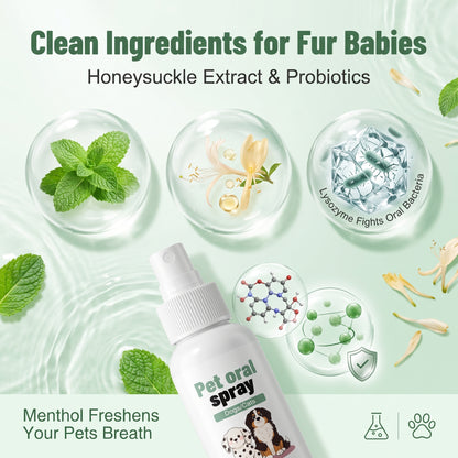 ✨Buy 1 Get 1 Free✨Pet Oral Spray Breath Freshener, Natural Teeth Cleaning Spray for Dogs & Cats