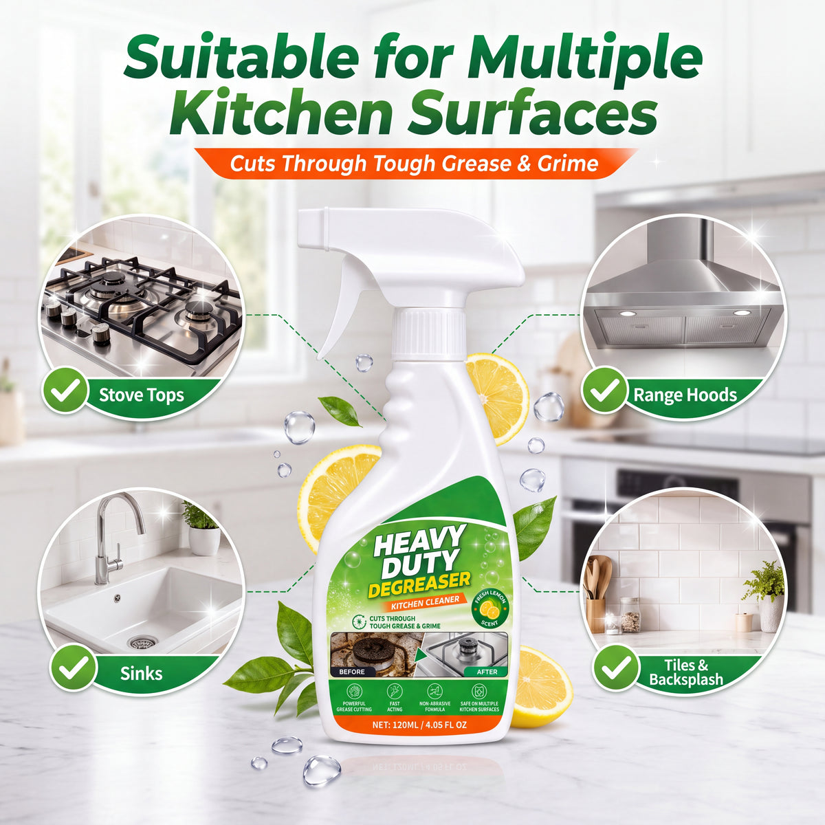 ✨Buy 1 Get 1 Free (for the first 50 customers)🎁🎉Kitchen degreaser🌿Powerful oil and stain removal with a fresh lemon scent