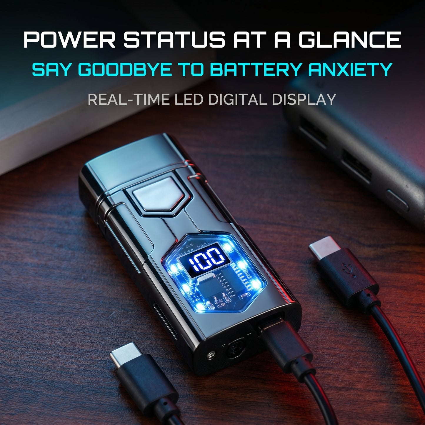 🔥50%off🔥Smart Voice-Control Lighter - Cyberpunk Dual Flame Torch Lighter, Type-C Rechargeable Windproof Electric Lighter
