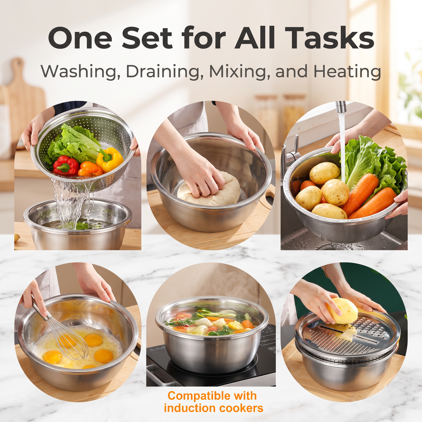 📢50% OFF !! ⏰Stainless Steel Strainer With 3 In 1 Slicer, Dicer And Grater (3CGS1)