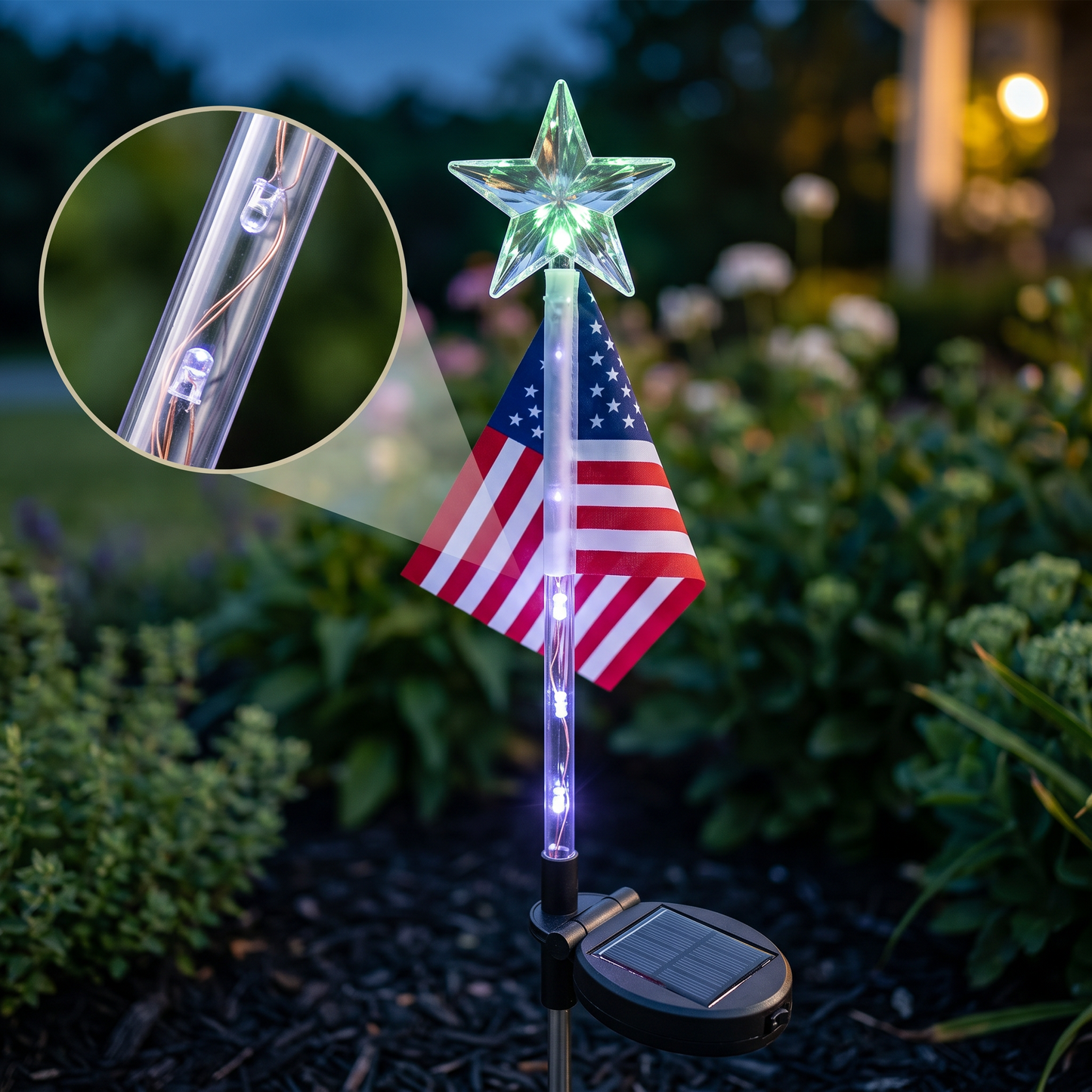 🔥50%off🗽 Factory of Solar Powered Independent National Flag LED Ground Plug Lights, Outdoor Waterproof Decorations for Courtyards and Gardens
