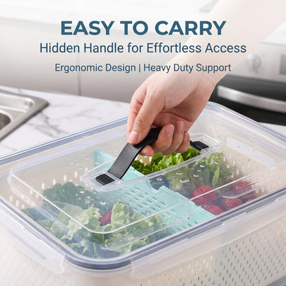 🔥Buy 1 Get 1 Free🔥Multi-Functional Fridge Storage Bin, Food-Grade Produce Saver with Drain Basket, Stackable Airtight Container with Handle