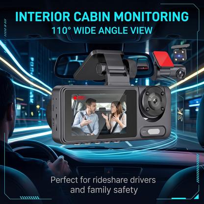 🔥Hot Selling✨Three-channel dashcam, 3K+1080P+1080P, 24/7 all-weather high-color WiFi 6, GPS tracking dashcam