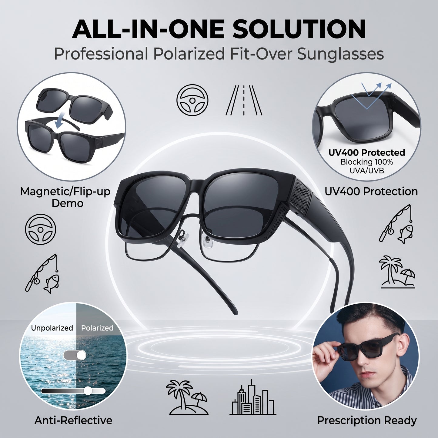 ✨50%off✨Fit-Over Polarized Driving Sunglasses | Retro HD Anti-Glare Steampunk Cover Glasses | Unisex High-Street UV400 Sunwear for Prescription Eyeglasses