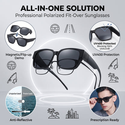 ✨50%off✨Fit-Over Polarized Driving Sunglasses | Retro HD Anti-Glare Steampunk Cover Glasses | Unisex High-Street UV400 Sunwear for Prescription Eyeglasses