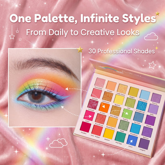 ✨50%off✨30-Color Rainbow Eyeshadow Palette | Ultra-Pigmented Professional Pressed Glitter & Matte Makeup Palette | Festival Rave Stage Cosmetic Kit