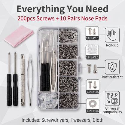 🔥50%off🔥Eyeglass Repair Tools Kit, Glasses Screws Silicone Nose Pads & Screwdriver Full Replacement Accessories