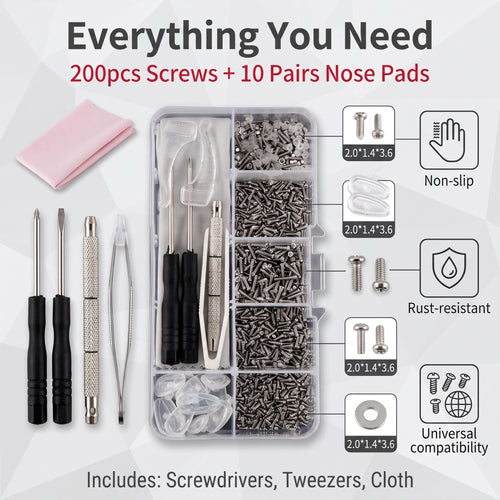 🔥50%off🔥Eyeglass Repair Tools Kit, Glasses Screws Silicone Nose Pads & Screwdriver Full Replacement Accessories