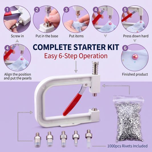 ✨50%off✨Manual Pearl Studding Machine Kit – DIY Rivet Tool for Clothes, Shoes, Bags & Handmade Ornaments