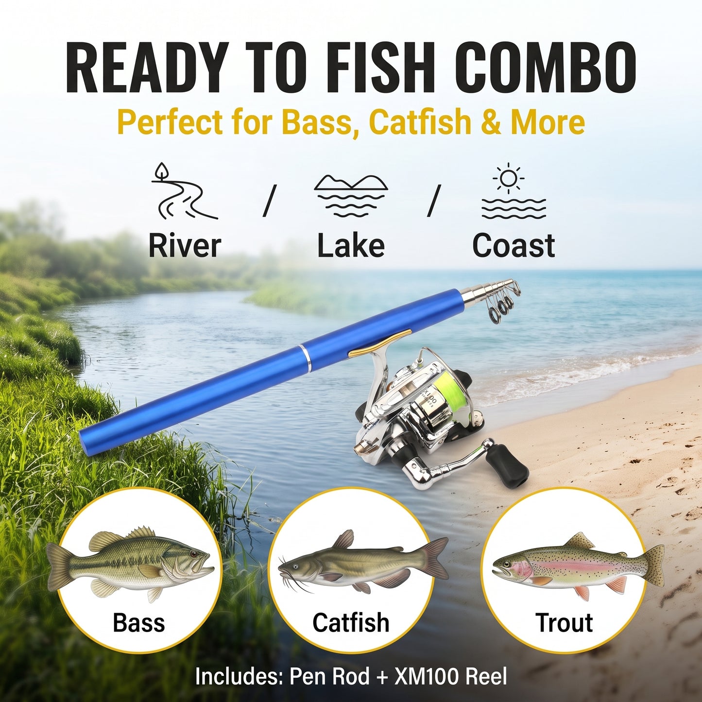 🔥Today Only | 50% OFF🔥Metal Spinning Reel Pen Fishing Rod‑1.6m Extended Length 🎣