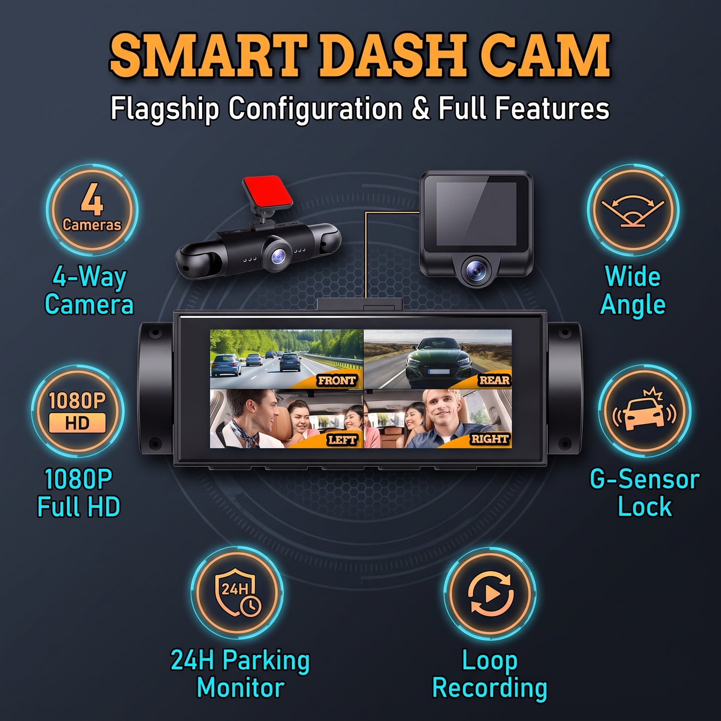 ⏰ 24‑Hour‑Only Deal｜4‑Camera Dash Cam Round‑The‑Clock Safety Guard
