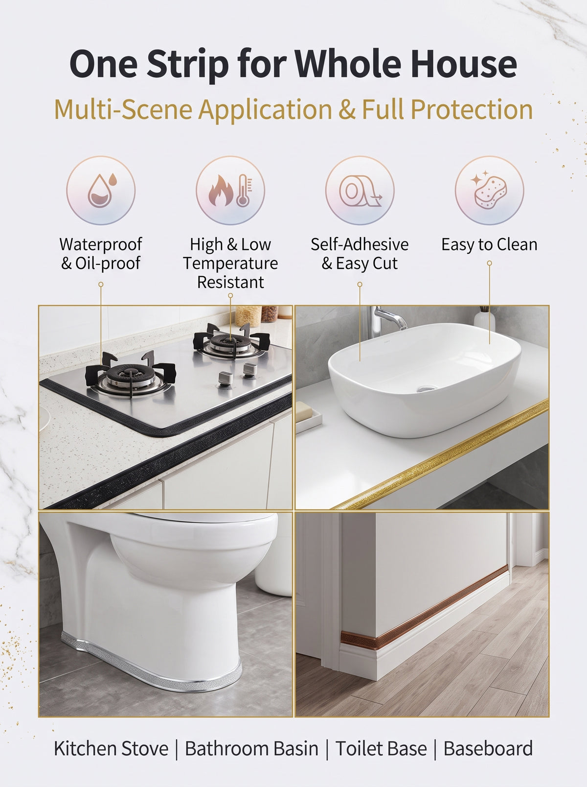 🔥50% OFF Today Only 6‑M Self‑Adhesive Waterproof Decor Caulk Strip