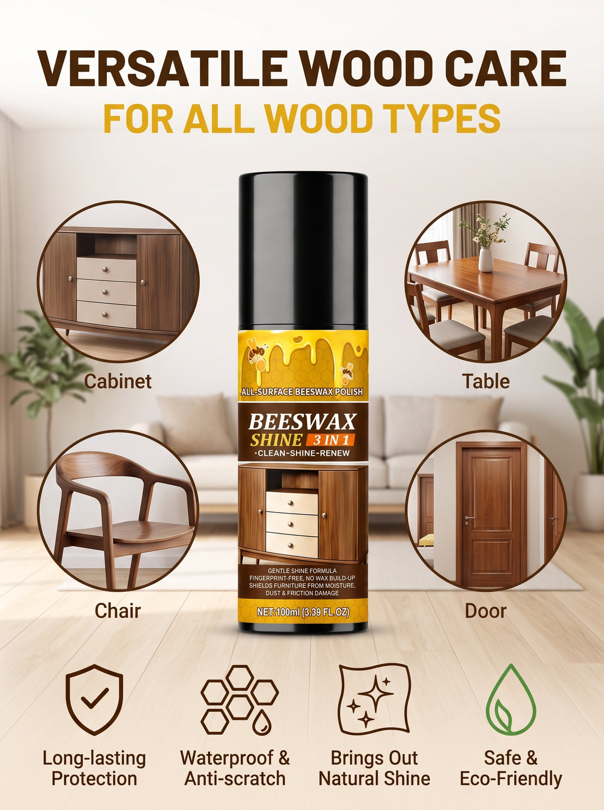 🎄Christmas Special 🎁 Buy One Get One Free! Beeswax Furniture Polish