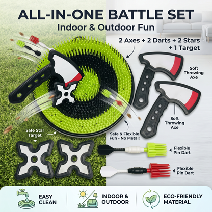 ✨50%off✨Safe 3-in-1 Kids Dart Board Set | Innovative Bristle Target with Toy Throwing Axes, Ninja Stars & Darts | 100% Damage-Free Indoor & Outdoor Target Game for Boys & Girls