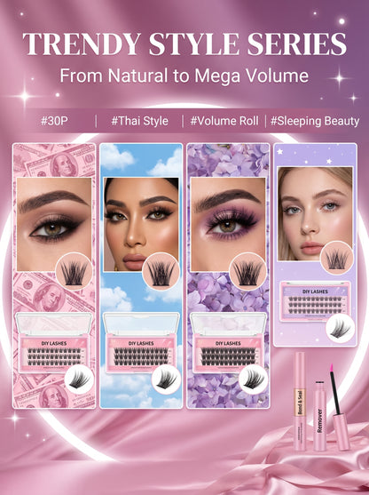 ✨50%off✨Salon-Quality At-Home Lash Clusters Set - Spiky Wispy Mega Volume Lashes (30D/50D/80D/100D) | Reusable & Waterproof