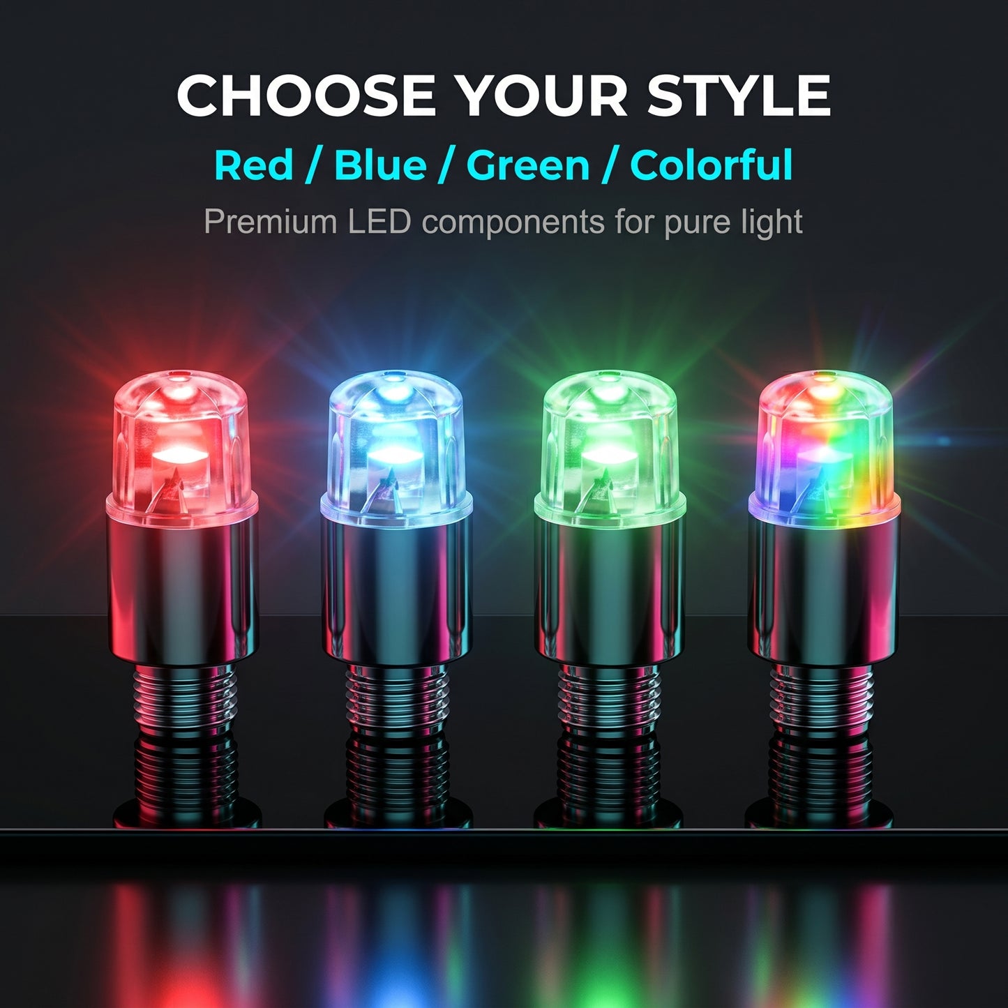 ✨50%off✨Motion-Activated LED Wheel Lights | Waterproof Valve Stem Caps for Car, Motorcycle & Bike (4 Colors, Pack of 4)