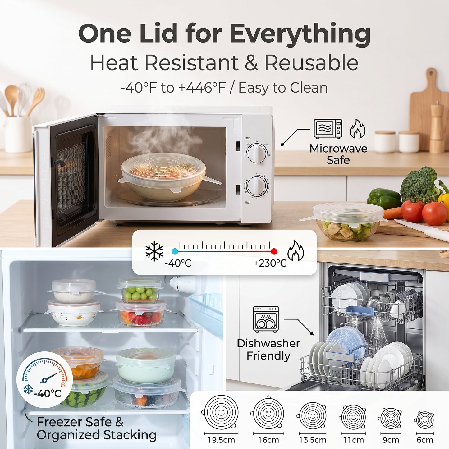 ✨Buy 1 Get 1 Free✨6-Pack Food Grade Silicone Stretch Lids | Reusable Leak-Proof Microwave & Freezer Safe Elastic Covers for Bowls, Cups, Plates & Fruits (Fits Square & Round)