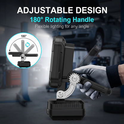 🔥50% OFF & MORE🔥180° Rotatable LED Work Light – With Dual USB Power Bank Function – Rugged & Cordless – Universal Battery Compatibility – For Garage, Construction & Camping
