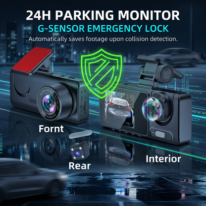 🔥Hot Selling✨Three-channel dashcam, 3K+1080P+1080P, 24/7 all-weather high-color WiFi 6, GPS tracking dashcam