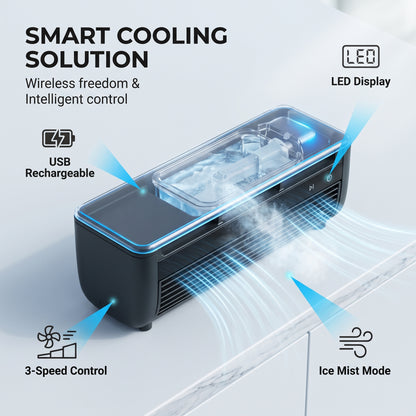 ✨50%off✨Wireless Cordless Air Cooler Fan | Punch-Free Wall-Mounted & Desktop Misting Fan | USB Rechargeable Portable Mini Air Conditioner with Ice Water Tank & Night Light