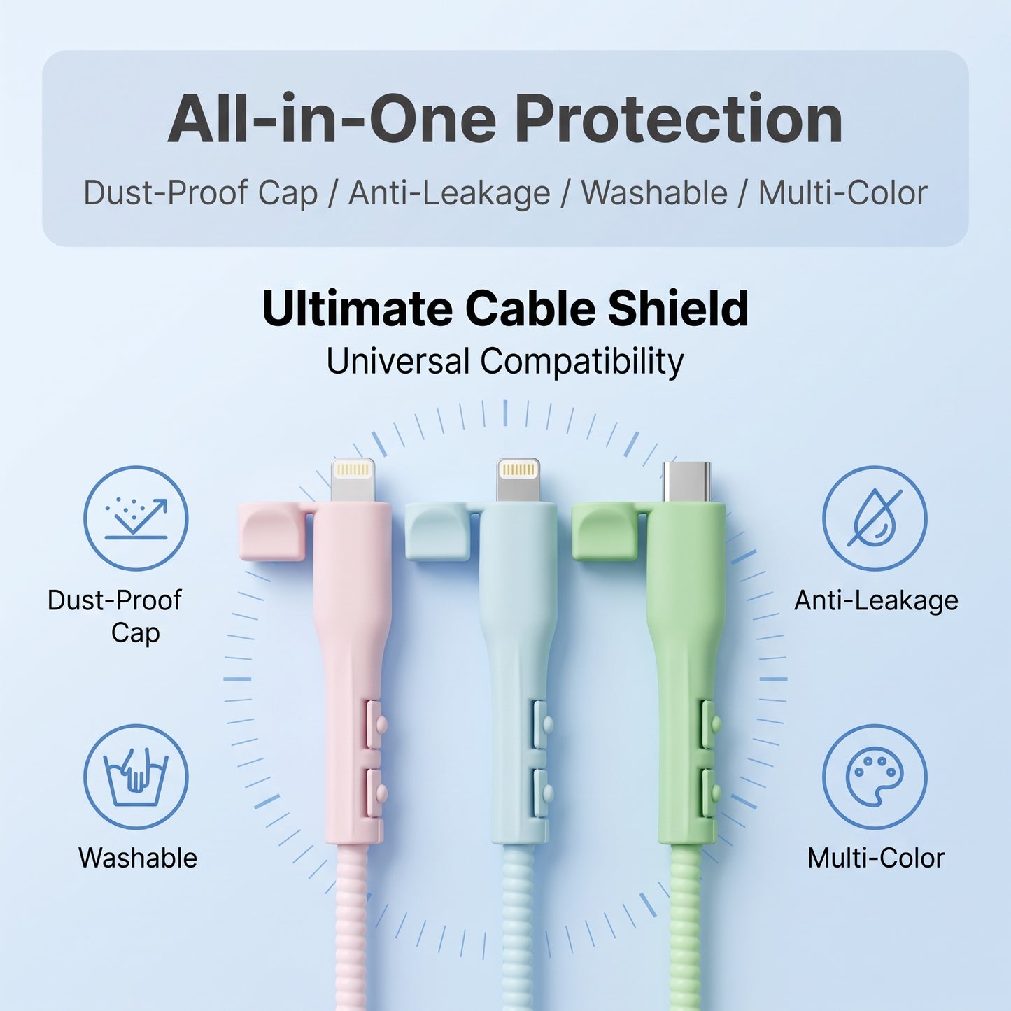 🔥Buy 1 Get 1 Free🔥360° Full-Cover Silicone Cable Protector | Universal Anti-Fraying Charging Cord Saver with Dust Cap | Heavy-Duty Flexible Wire Protector for iPhone, Type-C & USB Cables