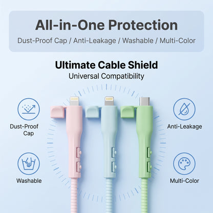 🔥Buy 1 Get 1 Free🔥360° Full-Cover Silicone Cable Protector | Universal Anti-Fraying Charging Cord Saver with Dust Cap | Heavy-Duty Flexible Wire Protector for iPhone, Type-C & USB Cables