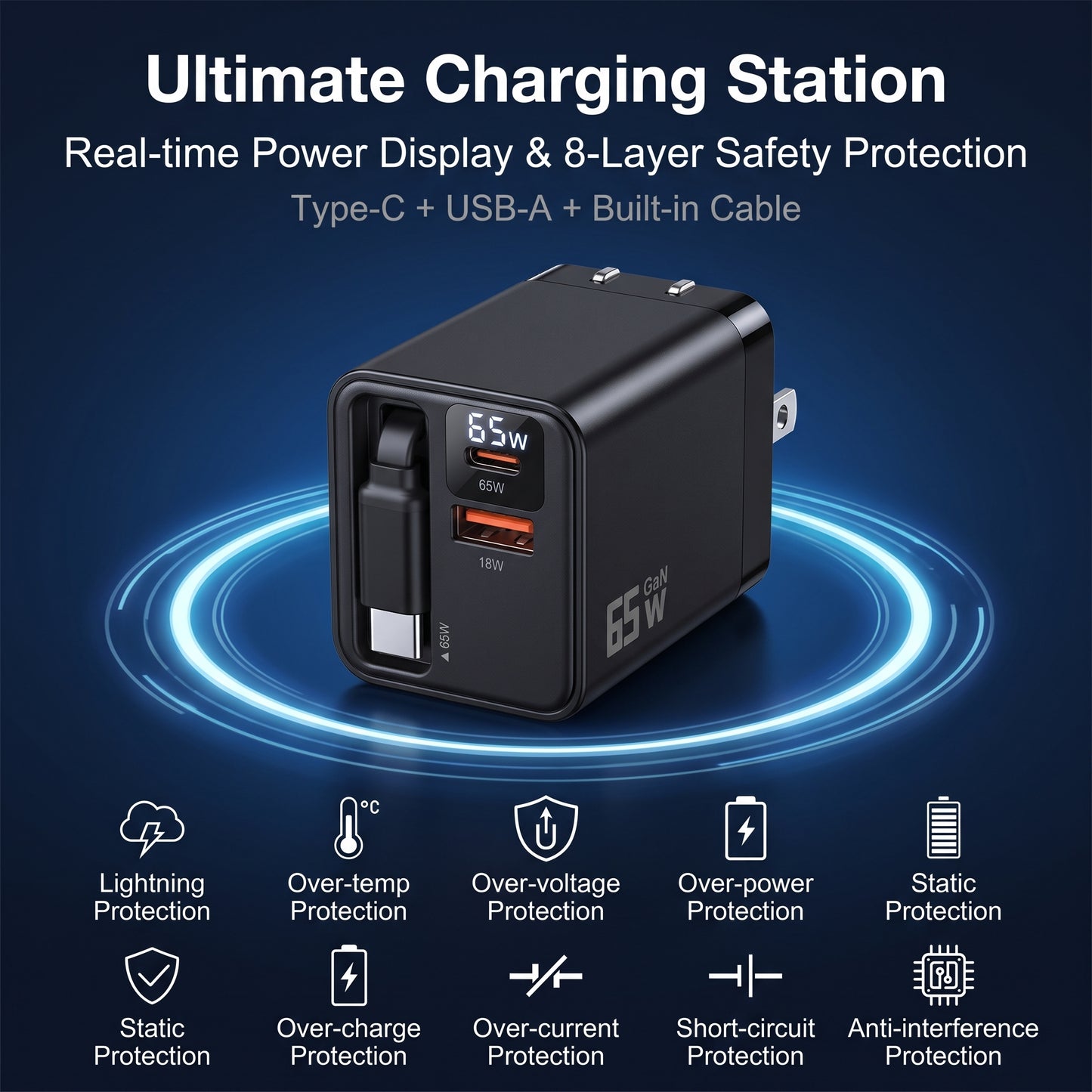 ✨Buy 1 Get 1 Free✨65W fast charging retractable cable charger head